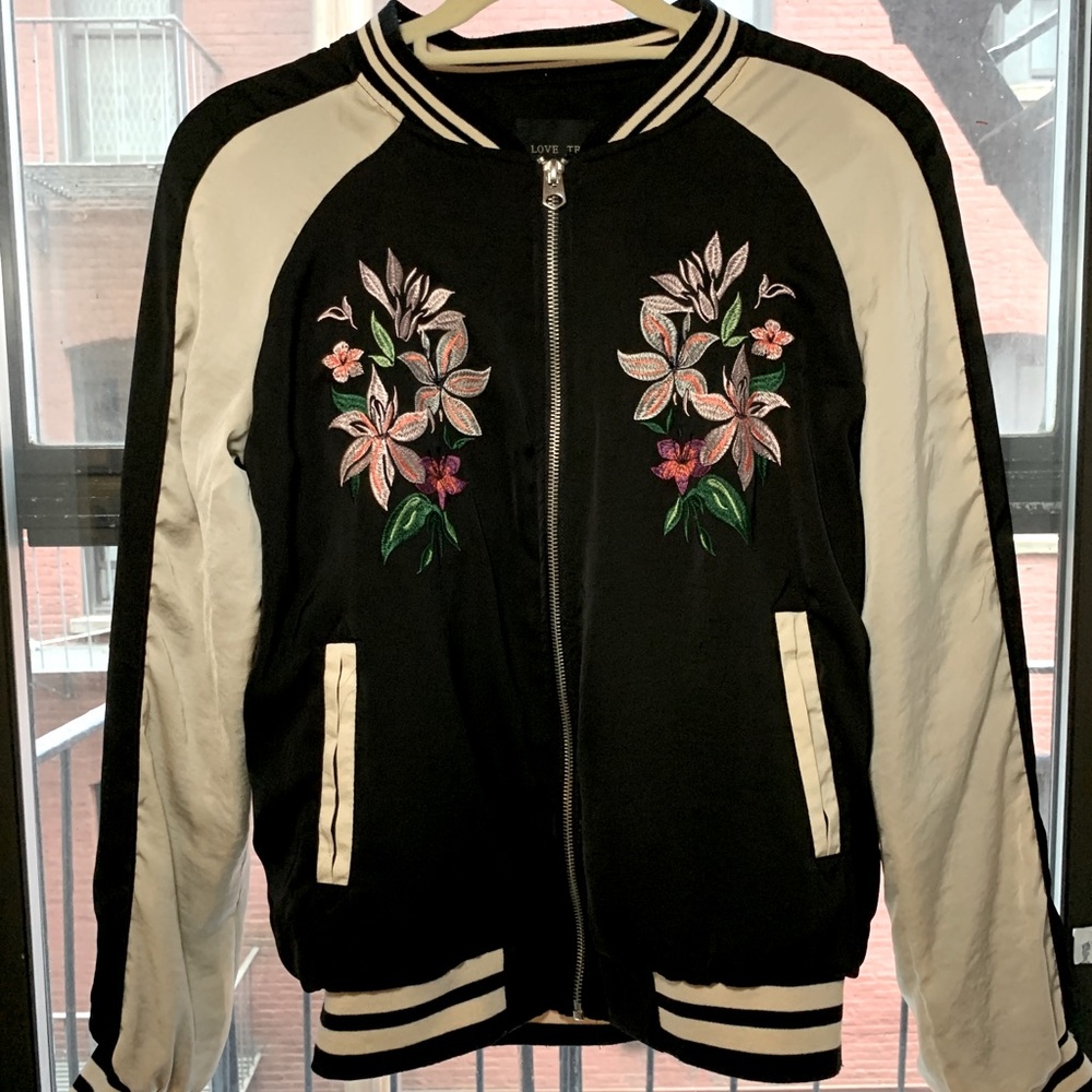 Silk Floral Embroided Bomber Jacket